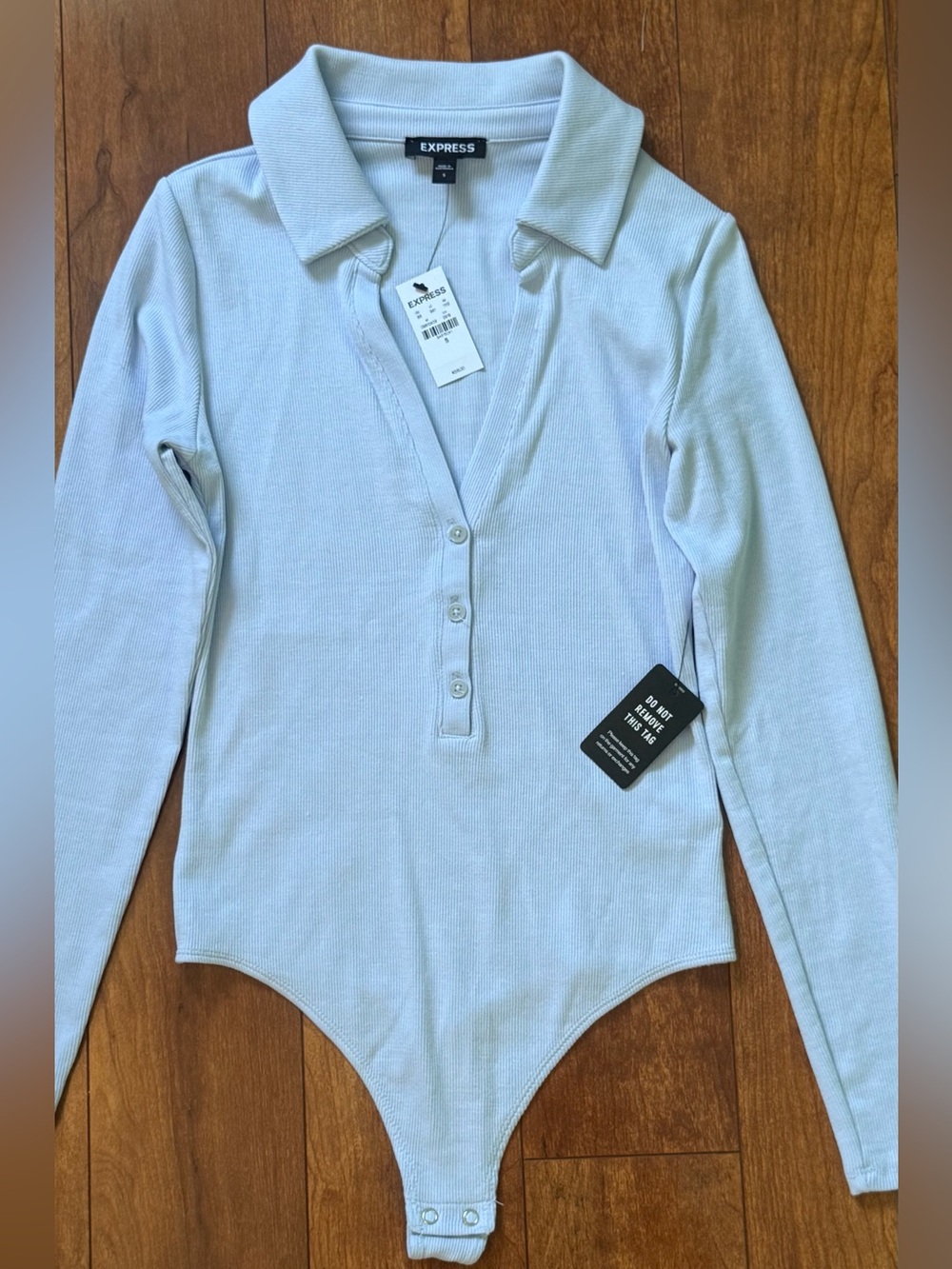 NWT Express Ribbed V-Neck Long Sleeve Henley Polo Bodysuit-Size S
